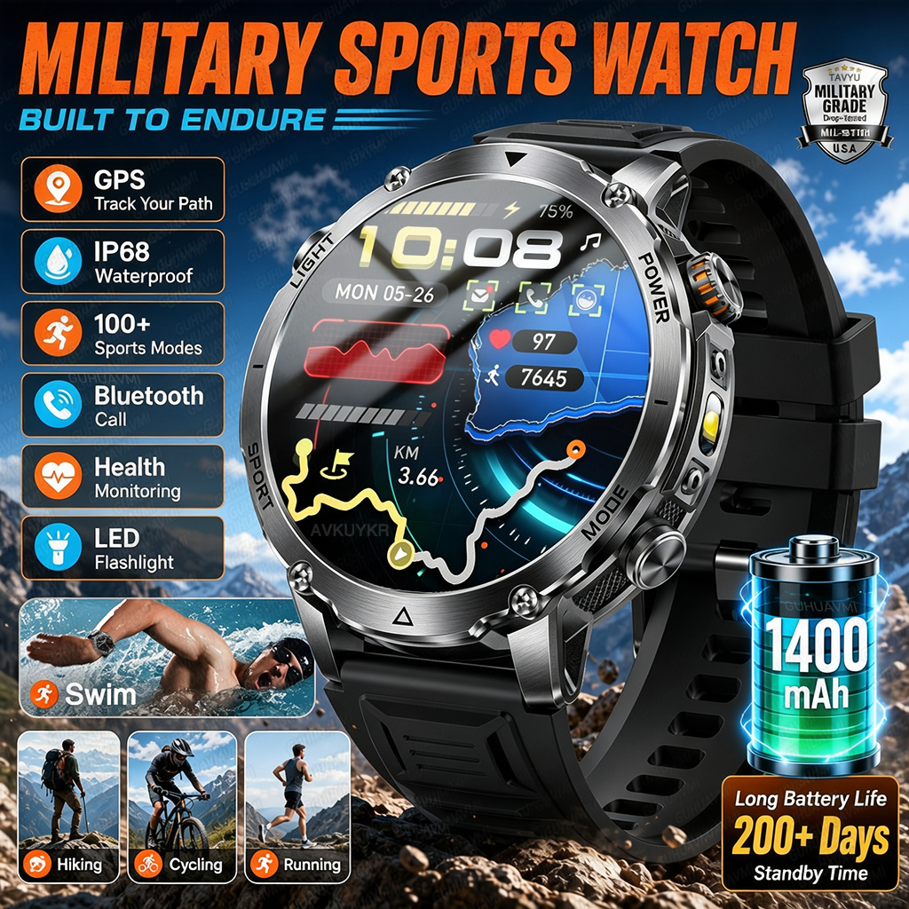 Outdoor Sport Day - 1400mAh GPS Smart Watch Men 200+Days